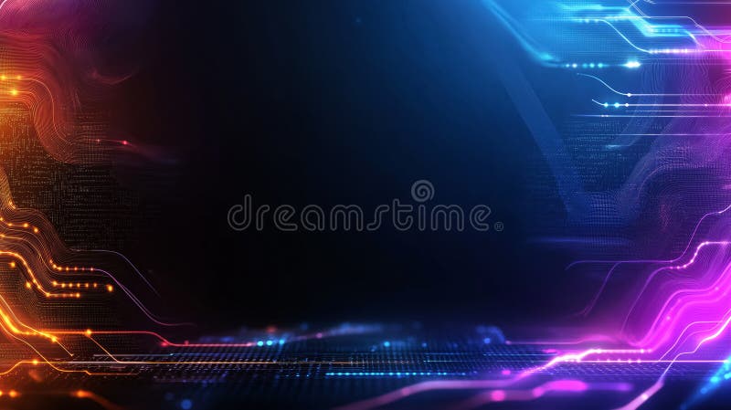 Dynamic tech-inspired abstract patterns in vibrant colors and glowing lines royalty free illustration