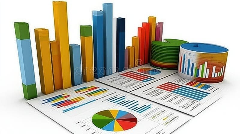 Colorful Charts and Graphs Displaying Data Analysis and Results stock illustration