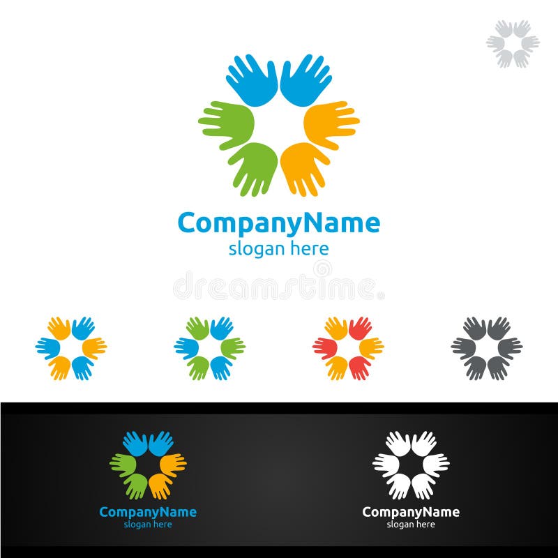 Colorful Children Hand Logo Design for Education or Creative Idea Stock ...