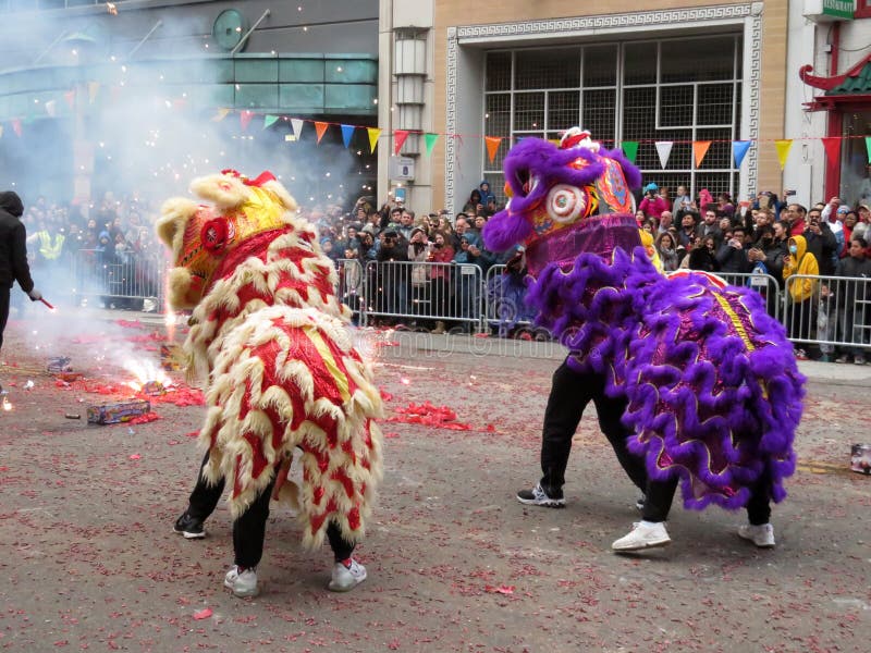 Colorful Chinese Lions at the Festival in Washington DC Editorial Photo