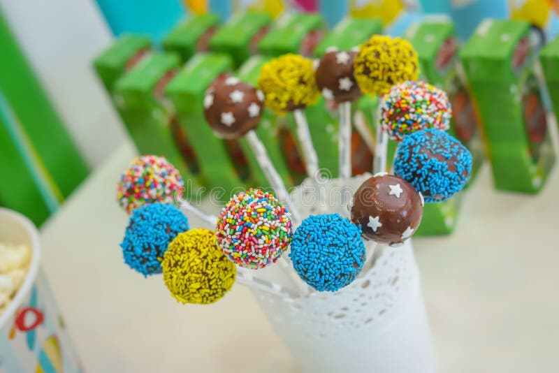 Colorful Chocolate Balls Cake on a Stick Stock Image Image of