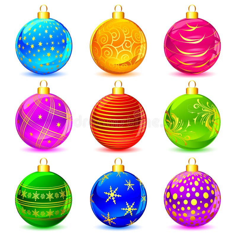 Collection (set) of Watercolor Colored Christmas Decorations (balls ...