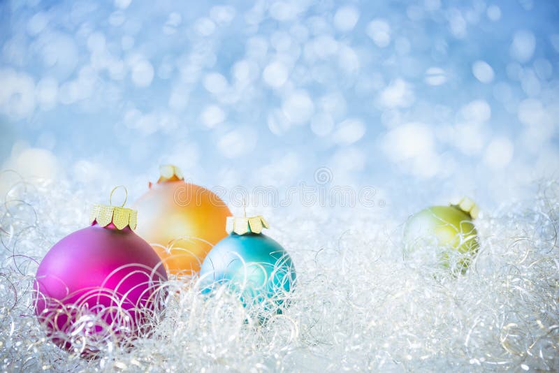 Colorful Christmas Balls with blue Bokeh Background royalty free stock photo Colorful Christmas Balls with blue Bokeh Background royalty free stock photo