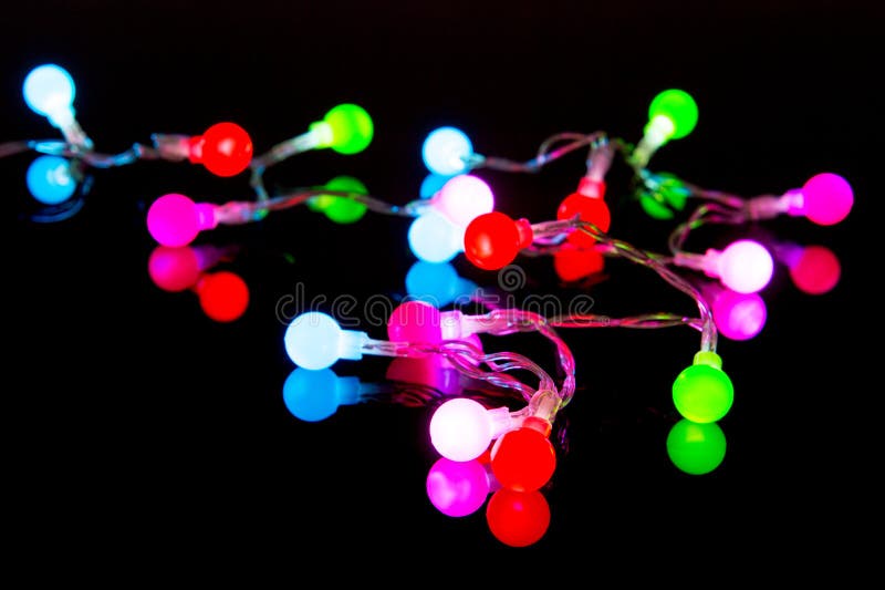 Colorful Christmas Lights on Black Stock Photo Image of electrical