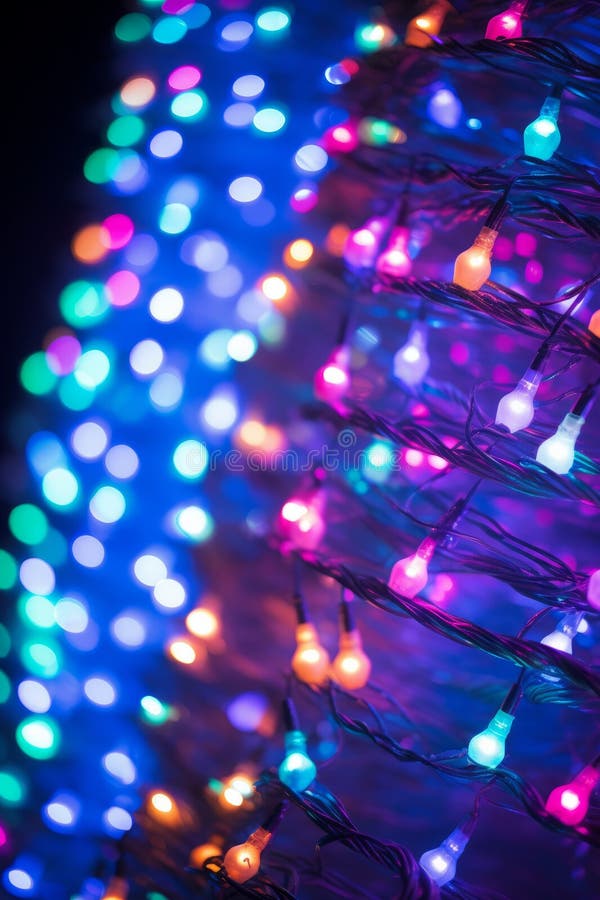 Colorful Christmas Lights on a Black Background Stock Illustration