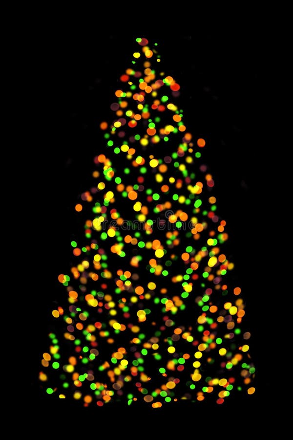 Blurred Christmas Tree Lights Isolated on Black Background Stock