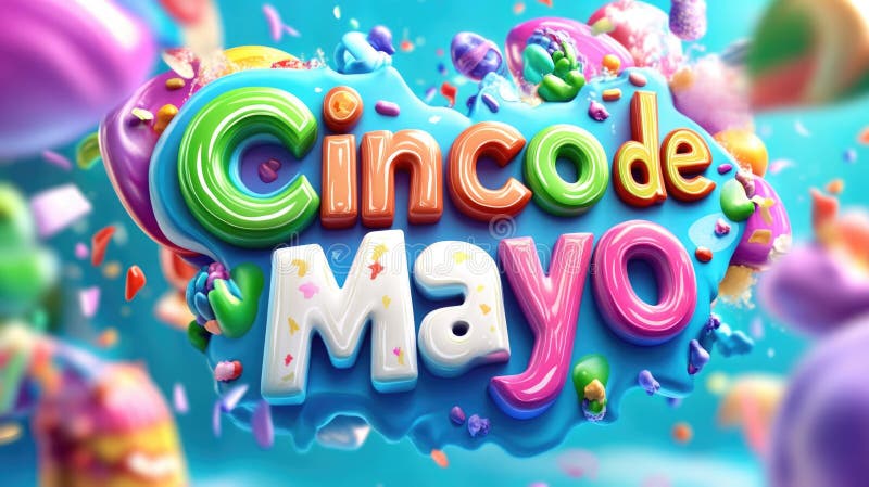Colorful cinco de mayo celebration with festive 3d lettering and floating fiesta elements Happy Cinco de mayo stock illustration