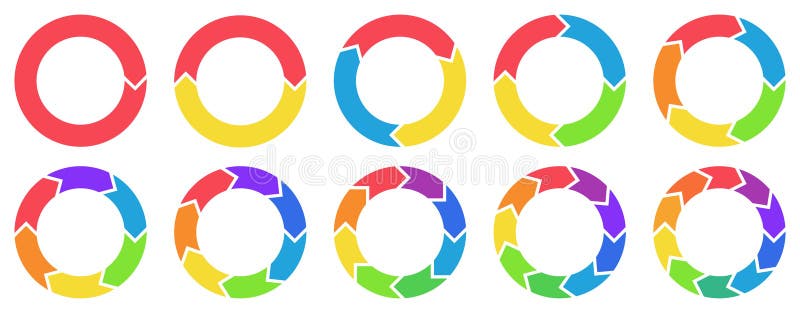 Colorful circle arrow charts. Multicolor spinning arrows, repeat circle combinations and reload icon vector set royalty free illustration Colorful circle arrow charts. Multicolor spinning arrows, repeat circle combinations and reload icon vector set royalty free illustration