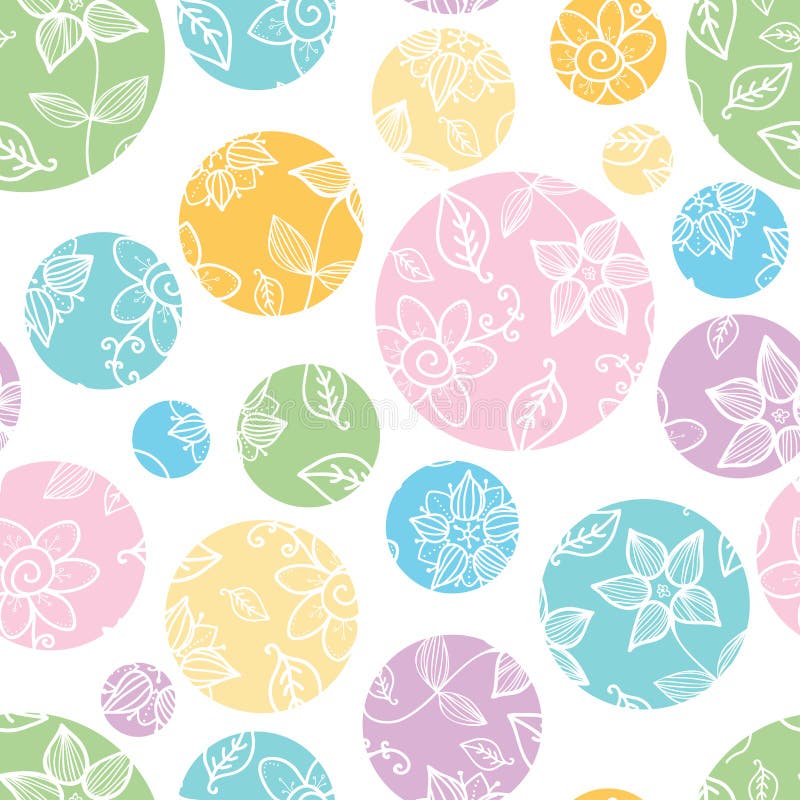 Colorful circles and floral doodles seamless background