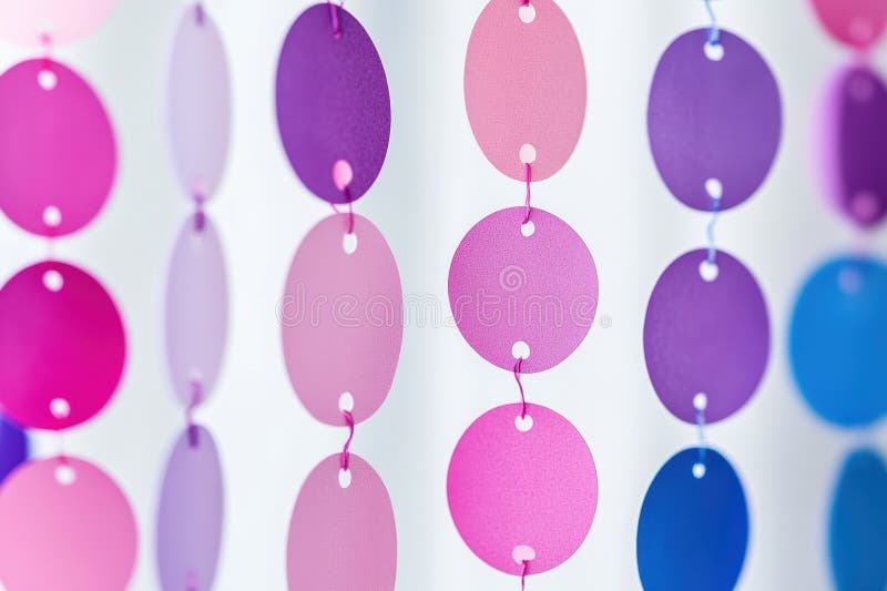 Colorful circles suspended from a string create a vibrant display. royalty free stock photos