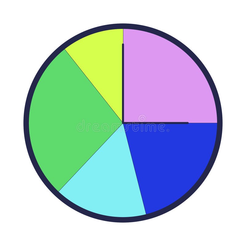 Colorful circular clock with five segments 2D cartoon object vector illustration