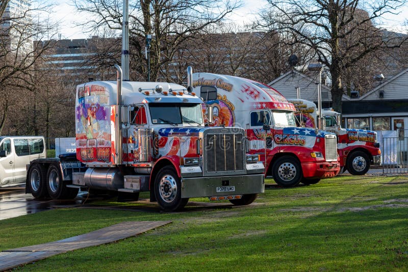 US flag decorated car colors parked in front Circus tent and entrance. US flag decorated car colors parked in front Circus tent and entrance