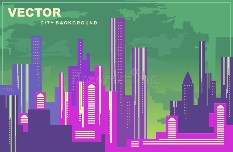 Colorful city panorama. Silhouettes of buildings, cityscape at night, vector background. Tall buildings, towers, skyscrapers. stock illustration Colorful city panorama. Silhouettes of buildings, cityscape at night, vector background. Tall buildings, towers, skyscrapers. stock illustration