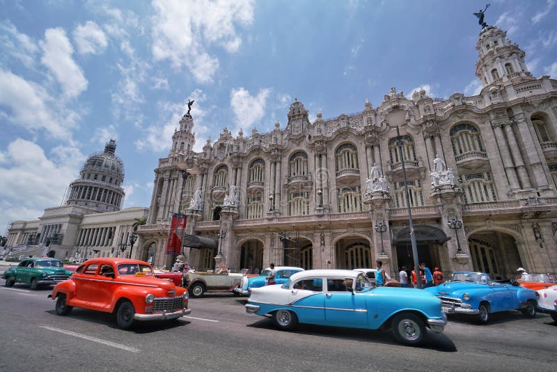 Colorful classic cars in front of the Capitolio in Havana, Cuba stock photo Colorful classic cars in front of the Capitolio in Havana, Cuba stock photo