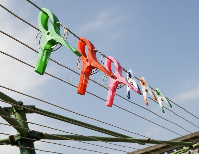 Colorful Clips on the Clothesline Stock Photo Image of housework