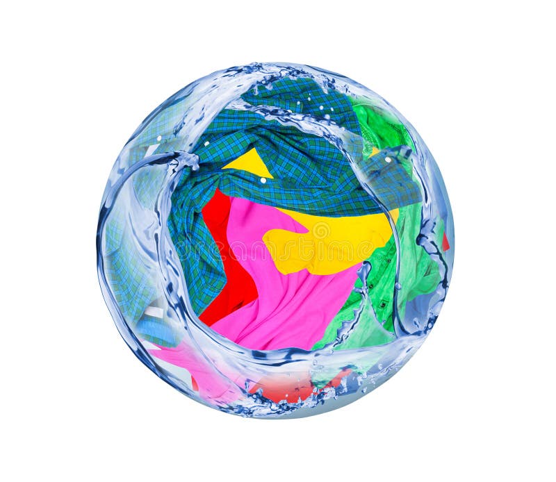 Colorful clothes rotates in splashes of water royalty free stock images