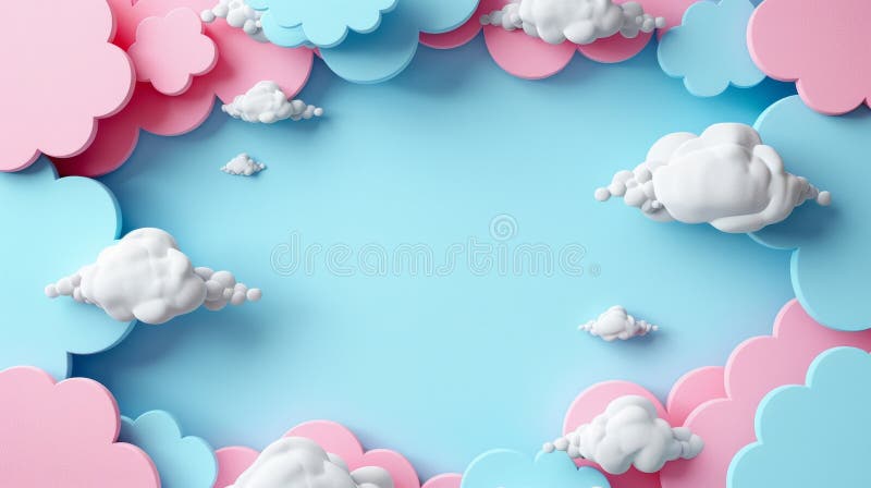 Colorful Cloud Computing Frame Border Background with 3D Clouds on Blue and Pink Gradient stock illustration