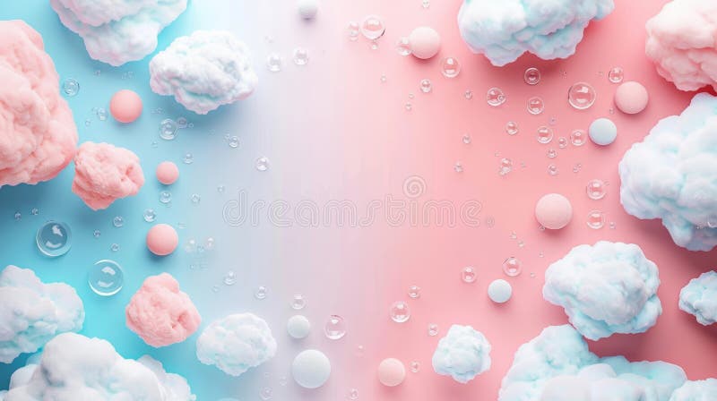 Colorful Cloud Computing Frame Border Background with Pastel Clouds and Bubbles stock illustration