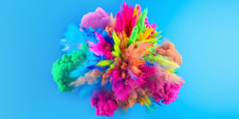 Colorful cloud of Holi powder bursting in the air against blue background royalty free illustration