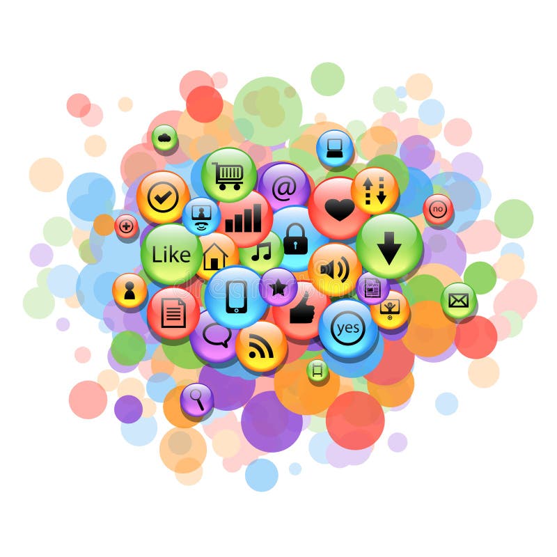 Colorful cloud made of internet icons stock illustration