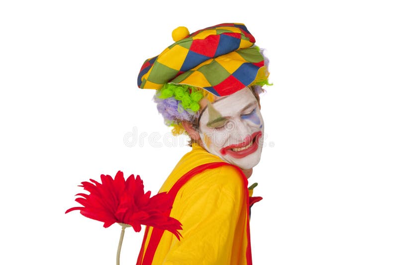 Colorful clown with flower stock images