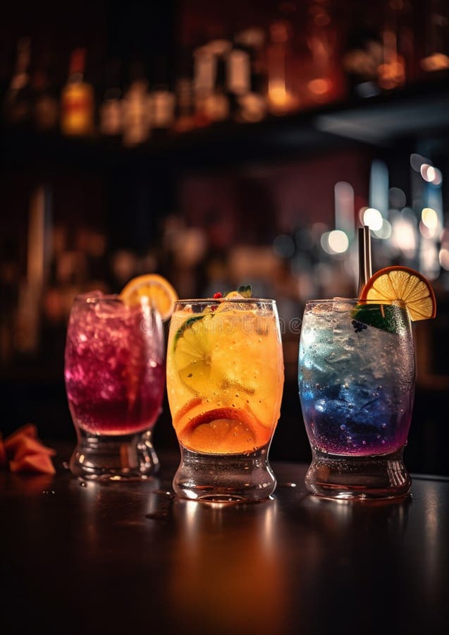 Colorful Cocktails with Fruits at the Bar Stock Illustration