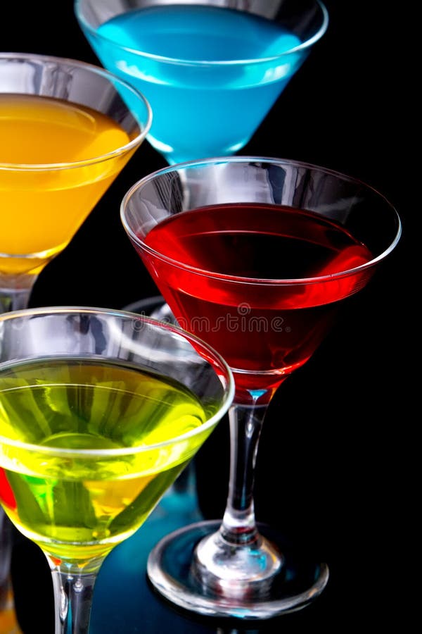 Colorful Cocktails in Glasses Stock Image Image of black, shiny 14425999