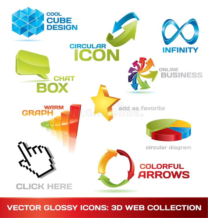 Colorful collection of 3d web icons