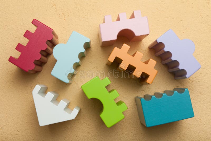 Colorful constructor, logic, mosaic. Brown background stock photo Colorful constructor, logic, mosaic. Brown background stock photo