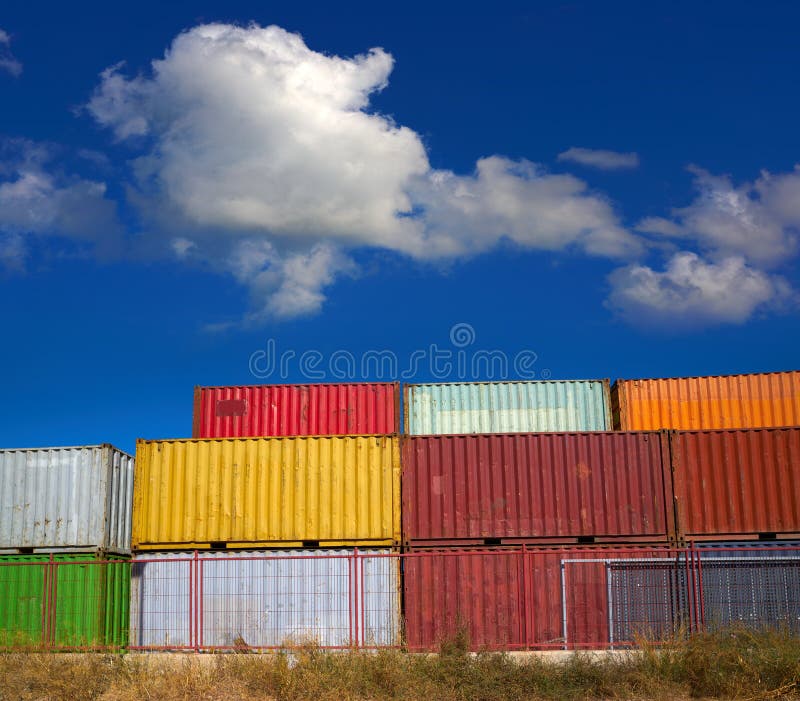 Colorful containers storage shipping container in a row stacked