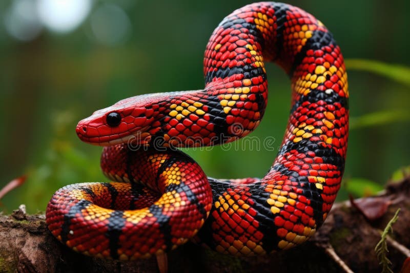 Colorful Coral Snake Striking at Its Unseen Prey Stock Illustration