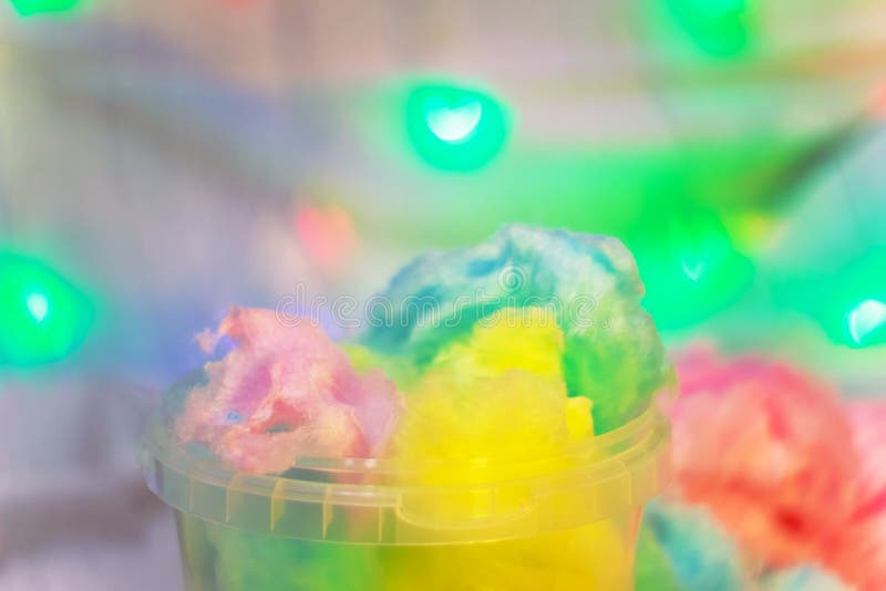 Colorful Cotton Candy in a Bucket Close Up Stock Photo Image of