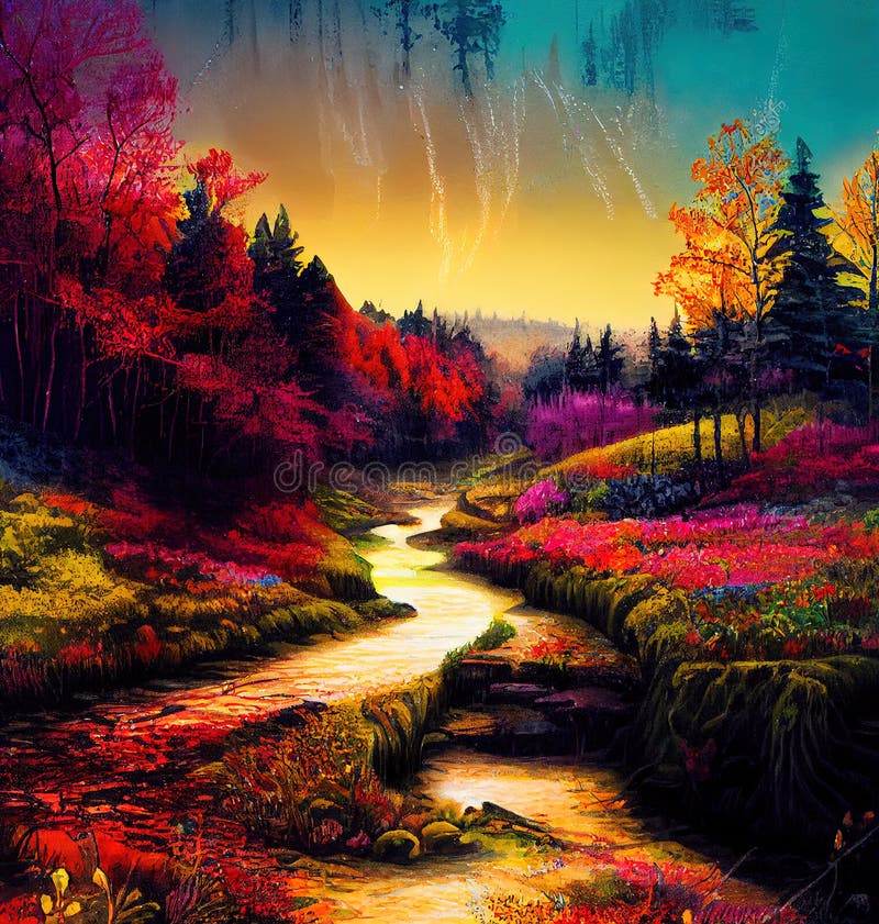 Colorful Countryside Art - Ai Generated Stock Illustration ...