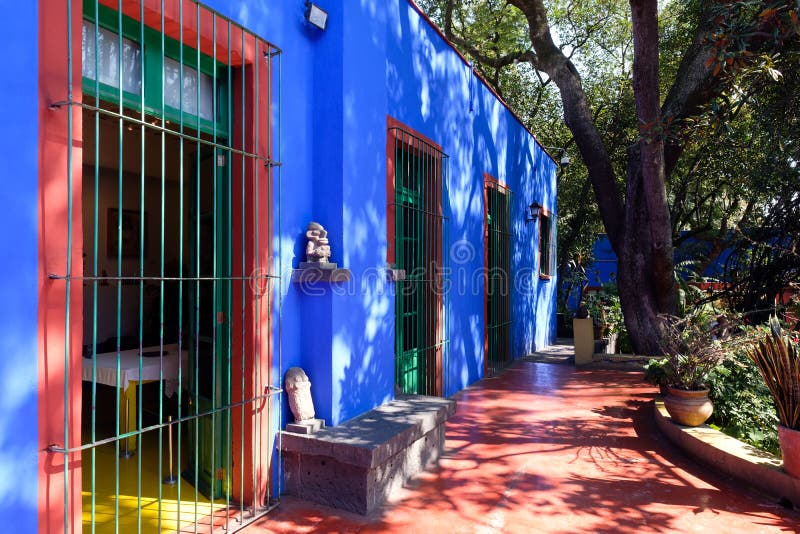 Colorful courtyard at the Frida Kahlo Museum in Mexico City stock photos Colorful courtyard at the Frida Kahlo Museum in Mexico City stock photos
