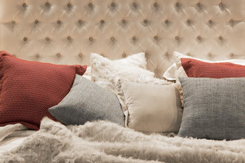 Colorful cozy Pillows on hotel luxury bed royalty free stock photos Colorful cozy Pillows on hotel luxury bed royalty free stock photos