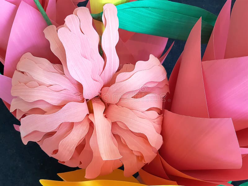 Colorful Craft Flowers Made of Color Papers stock images