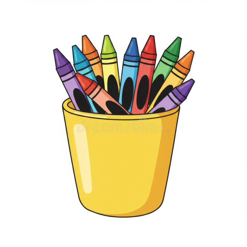 Colorful Crayons in Yellow Cup stock illustration