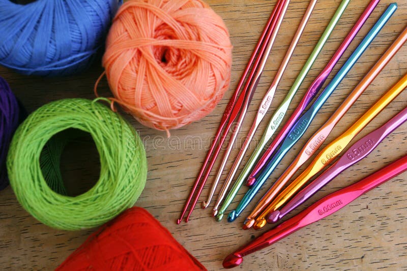 Colorful Crochet Hooks and Granny Squares Stock Image Image of sewing