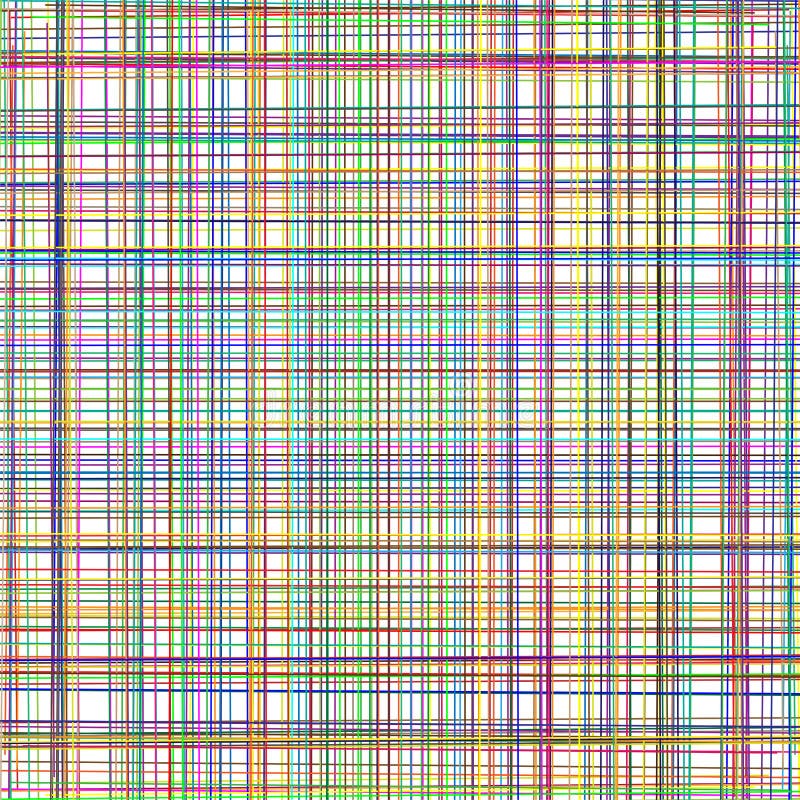 Colorful crosshatch, scribble sketch lines. Random multicolor grid, mesh. Intersect stripes. Asymmetric pattern of irregular stock illustration