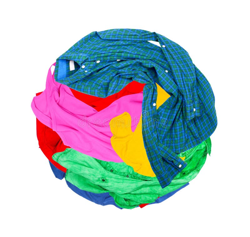 Colorful crumpled clothing rotates on a white background royalty free stock photography