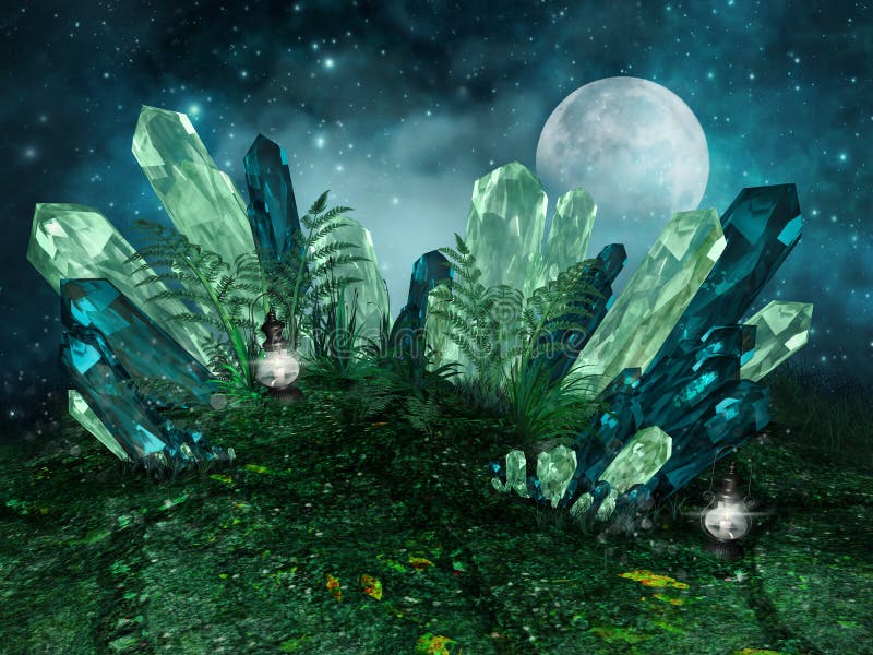 Colorful crystals and moon vector illustration Colorful crystals and moon vector illustration