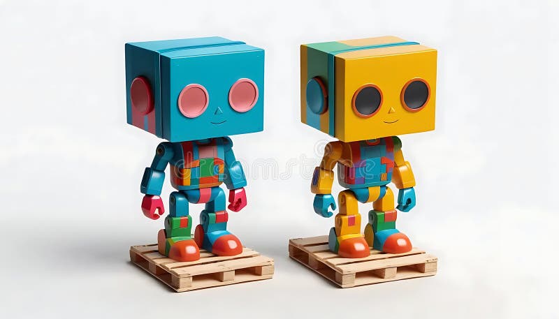 Colorful Cuboid Robots stock illustration