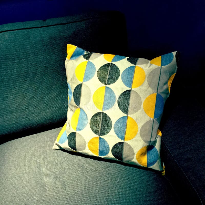 Sofa with Colorful Cushions and Green Plant Stock Image Image of home