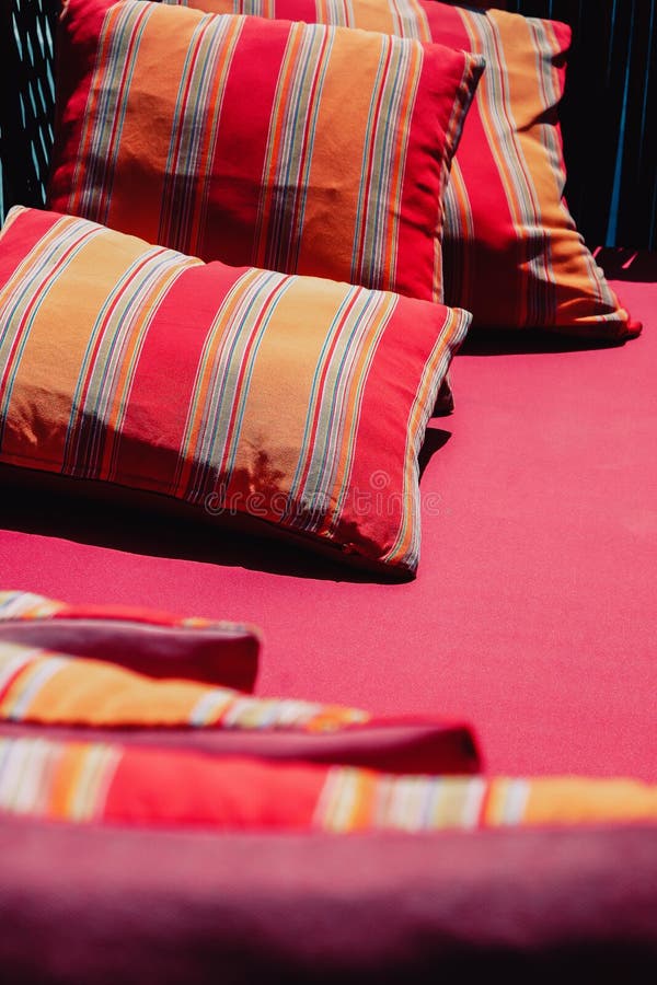 Colorful Cushion in Sofa stock photo. Image of leather 202332916