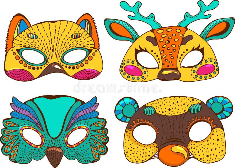 Colorful cute animal masks stock vector. Illustration of costume - 58874531