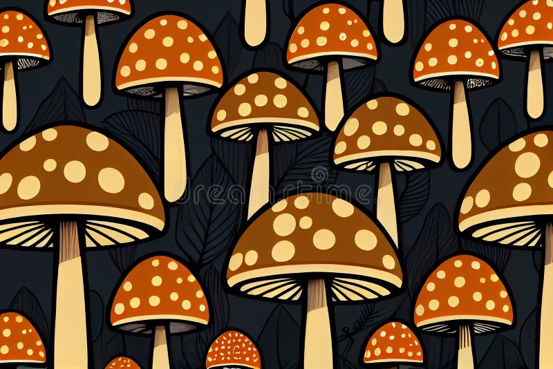 Colorful Cute Mushroom Pattern. Wallpaper and Background Stock