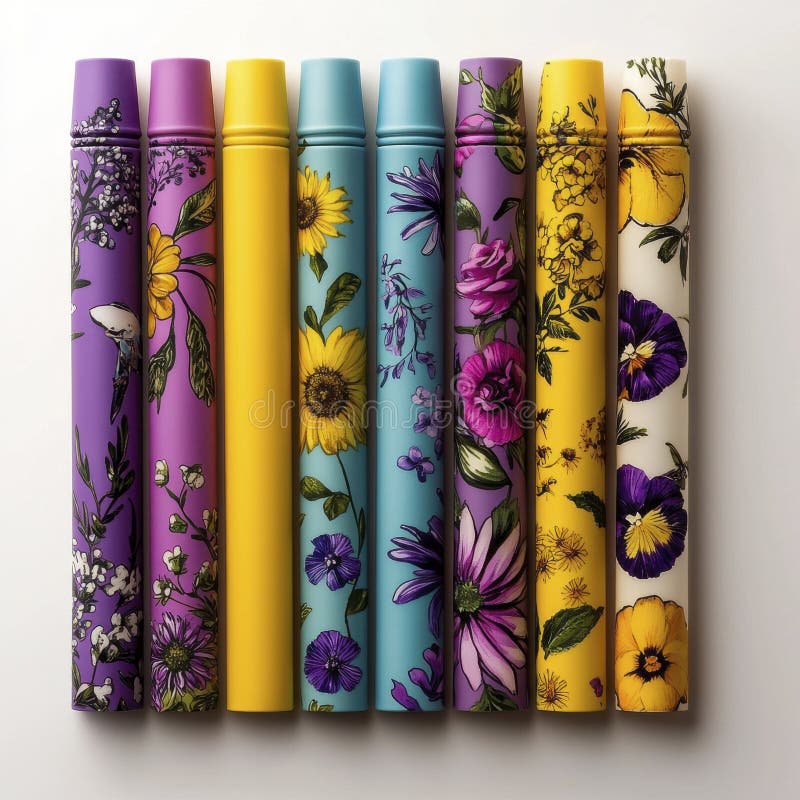 Colorful Cylindrical Floral Containers on White Background royalty free illustration