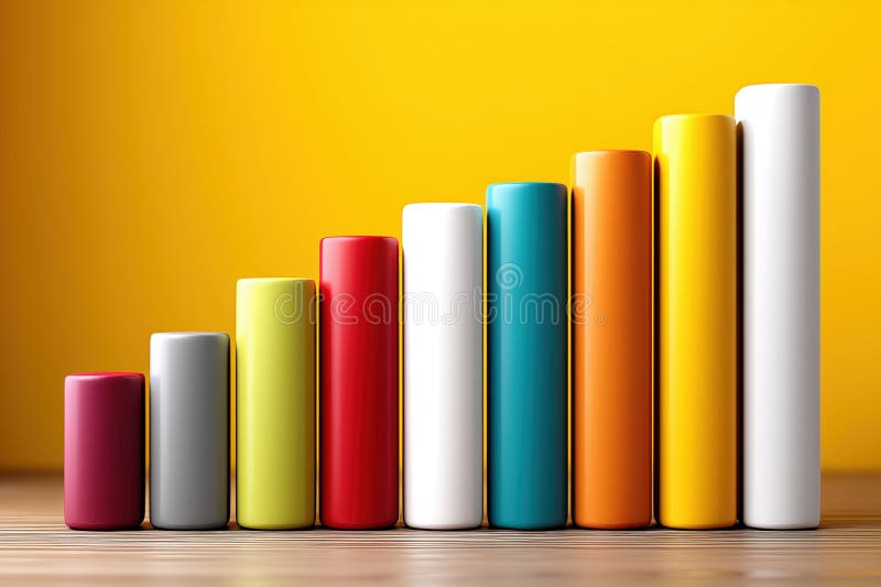Colorful cylindrical objects arranged ascending order create vibrant visual representation of growth and progress royalty free illustration