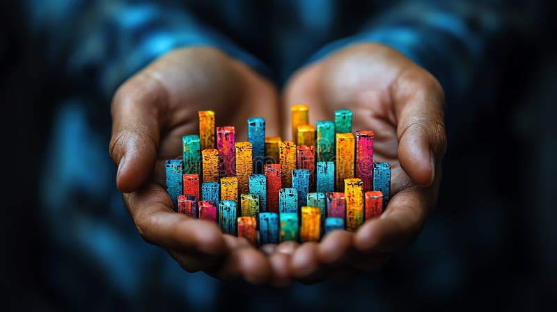 Colorful Cylindrical Objects Held in Open Hands Representing Growth and Success - royalty free illustration.