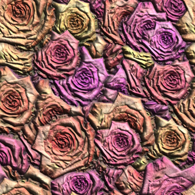 Colorful 3D Background with Rose Flower. Seamless Pattern. Rendering
